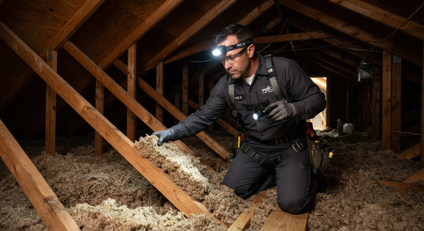 Attic inspection for signs of pest activity