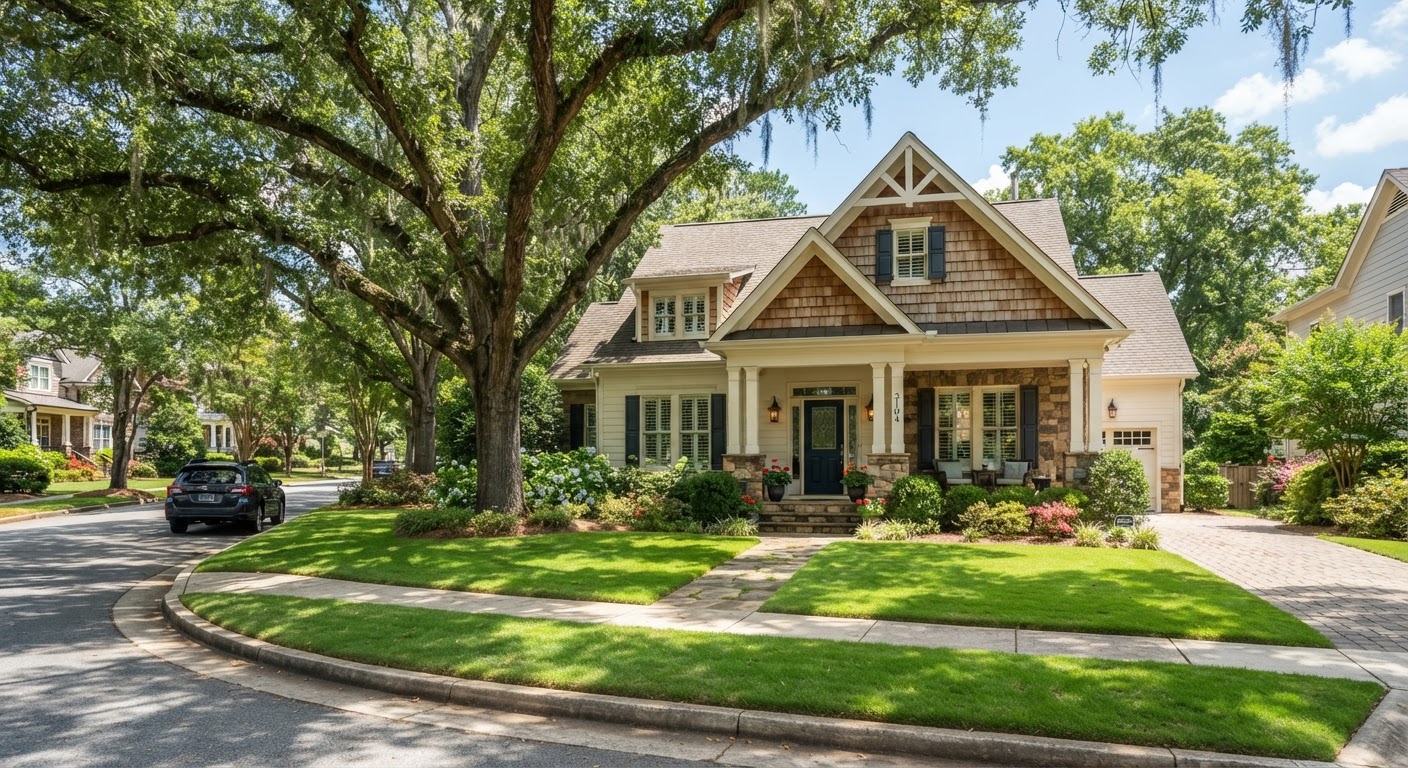 Well-kept Raleigh residential neighborhood home exterior